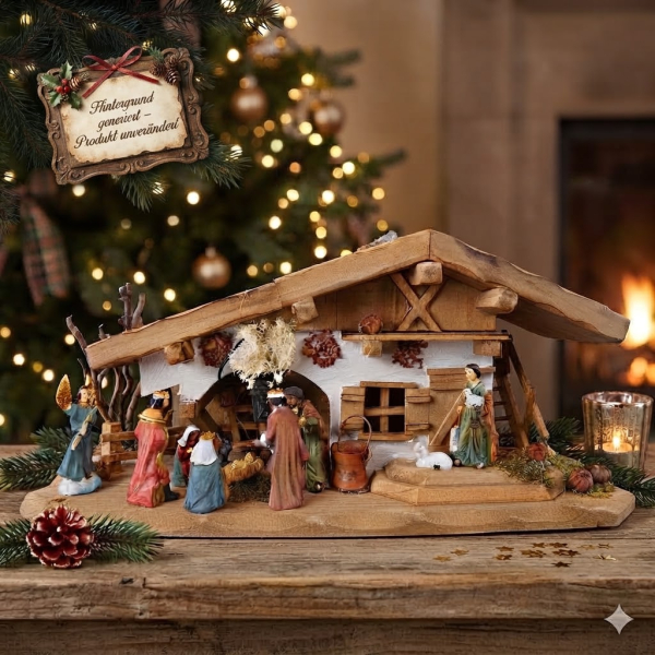 Traditionelle Weihnachtskrippe Schupf inkl. 11-tlg. Figurensatz K 111, Maße Krippe: ca. 30 x 10 x 14 cm